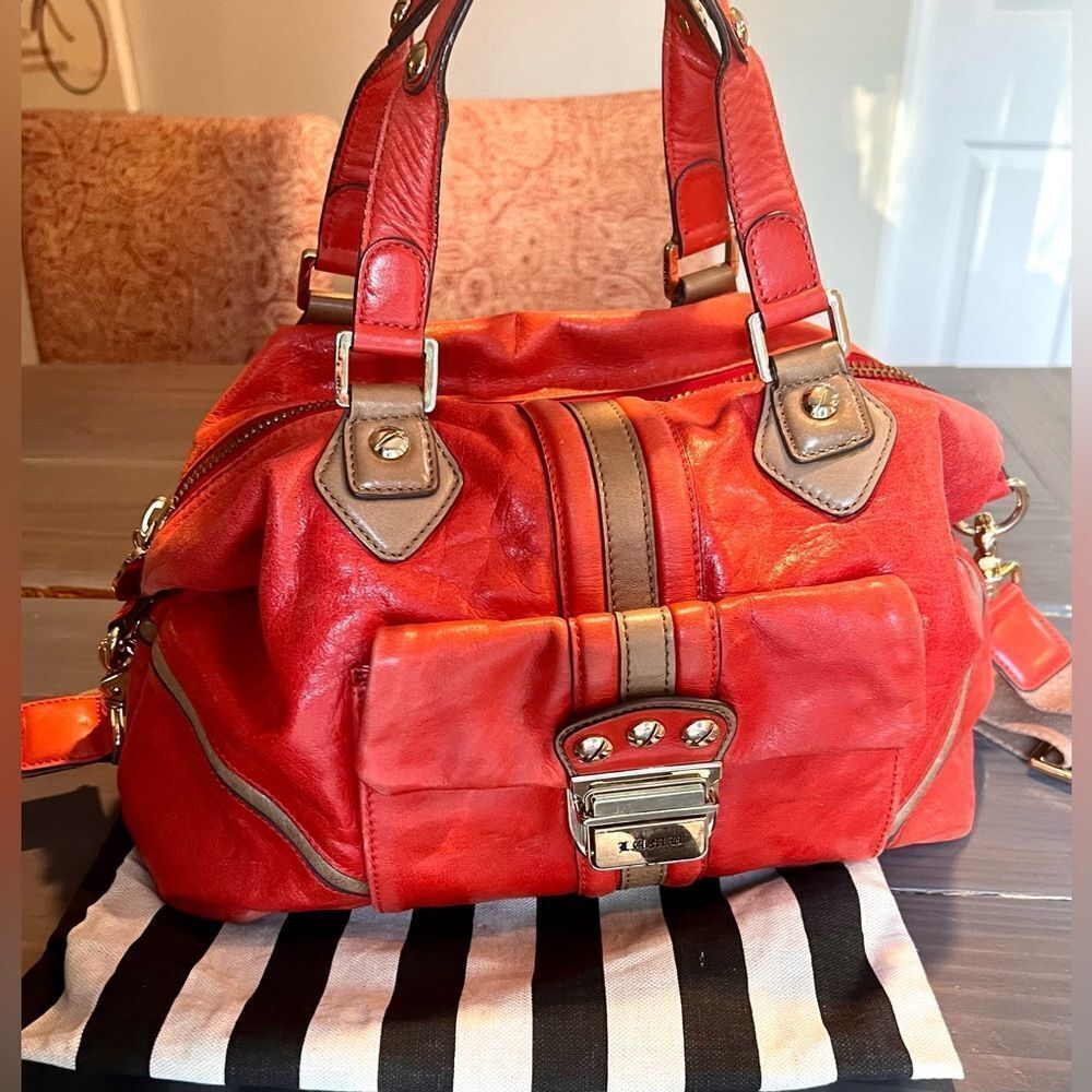 L.A.M.B. Red and Tan Shoulder Bag